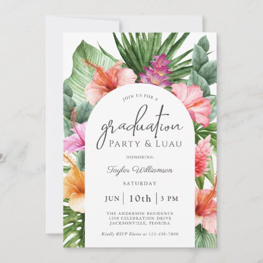 緑豊かな熱帯フローラ卒業パーティーとルアウ（ハワイ式宴会） 招待状 (正面)