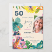 緑豊かな熱帯ルアウ（ハワイ式宴会）フローラサマーバースデーパーティー 招待状 (正面)