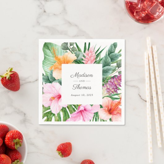 緑豊かな熱帯水の色のフローラ結婚ズ スタンダードカクテルナプキン (インサイチュ)