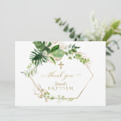 緑豊かな熱帯紅葉金ゴールドクロスボーイバプテスマ サンキューカード (スタンド正面)