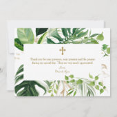緑豊かな熱帯紅葉金ゴールドクロスボーイバプテスマ サンキューカード (裏面)