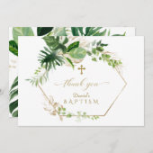 緑豊かな熱帯紅葉金ゴールドクロスボーイバプテスマ サンキューカード (正面/裏面)