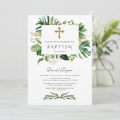 緑豊かな熱帯紅葉金ゴールドクロスボーイバプテスマ 招待状 (スタンド正面)