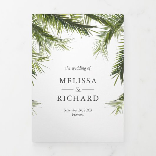 緑豊かな熱帯風景ヤシ結婚の木 三つ折り招待状 (カバー)