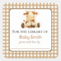 緑豊かな牛とベビーシャワー蔵書票シール