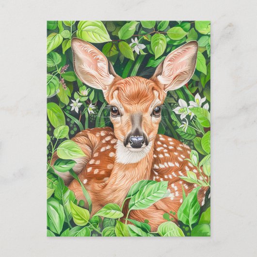 緑豊かな牧草地の小さな鹿 ポストカード (正面)