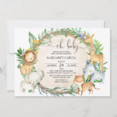 緑豊かな王ベビージャングルサファリ動物のベビーシャワー 招待状 (正面)