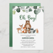 緑豊かな王、木の国の動物の赤ちゃんシャワー 招待状 (正面/裏面)