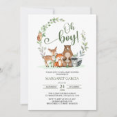 緑豊かな王、木の国の動物の赤ちゃんシャワー 招待状 (正面)
