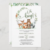 緑豊かな王、木の国の動物の赤ちゃんシャワー 招待状 (正面/裏面)