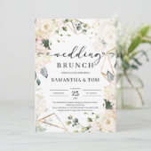 緑豊かな白いバラの緑のユーカリ結婚プトゥスのブランチ 招待状 (スタンド正面)