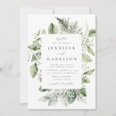 緑豊かな白い花と緑のフレーム 招待状 (正面)