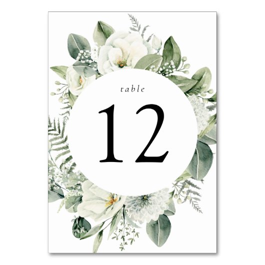 緑豊かな白い花と緑結婚の香り テーブルナンバー (正面)