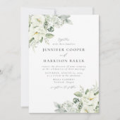 緑豊かな白い花と緑結婚の香り 招待状 (正面)