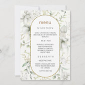 緑豊かな白い花と金ゴールド葉メニュー 招待状 (正面)