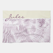 緑豊かな穏やかなピンクのシダが黄色 キッチンタオル (横)