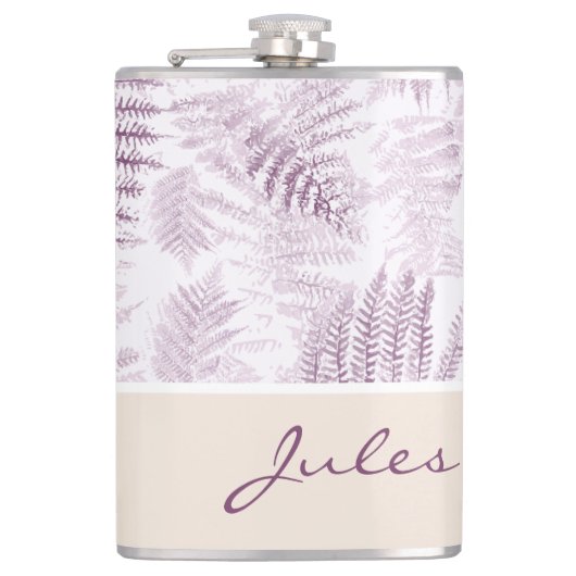 緑豊かな穏やかなピンクのシダ – オンオレンジ フラスク (正面)