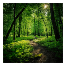 緑豊かな絵画夏の森の水彩画