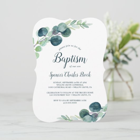 緑豊かな緑とユーカリのバプテスマ 招待状 (スタンド正面)