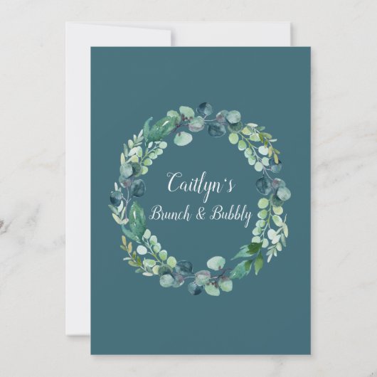 緑豊かな緑とユーカリのブランチと泡立ち 招待状 (裏面)