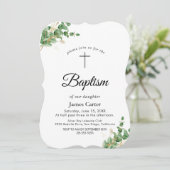 緑豊かな緑とユーカリプタスバプテスマ招待状 招待状 (スタンド正面)