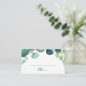 緑豊かな緑とユーカリ結婚プス プレイスカード (スタンド正面)