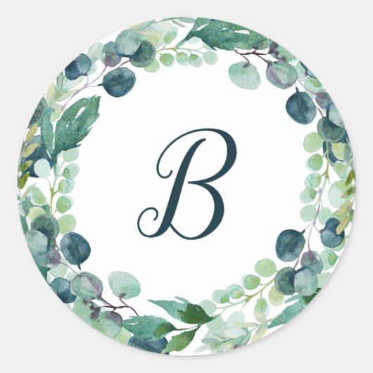 緑豊かな緑のリースモノグラム封筒用シール ラウンドシール (正面)
