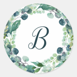 緑豊かな緑のリースモノグラム封筒用シール ラウンドシール
