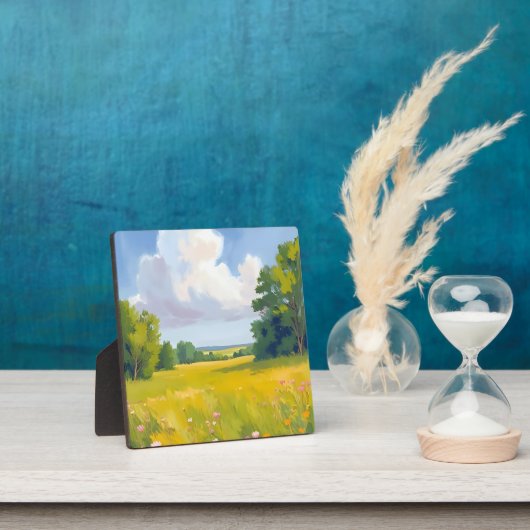 緑豊かな緑の牧草地自然ランドスケープ絵を描ズ フォトプラーク (インサイチュ)