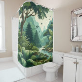 緑豊かな緑の谷の風景シャワーカーテン シャワーカーテン (インサイチュ)