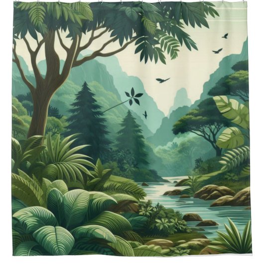 緑豊かな緑の谷の風景シャワーカーテン シャワーカーテン (正面)