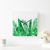 緑豊かな緑-水彩画の熱帯群葉- スクエア壁時計 (ホーム)