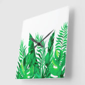 緑豊かな緑-水彩画の熱帯群葉- スクエア壁時計 (傾斜)