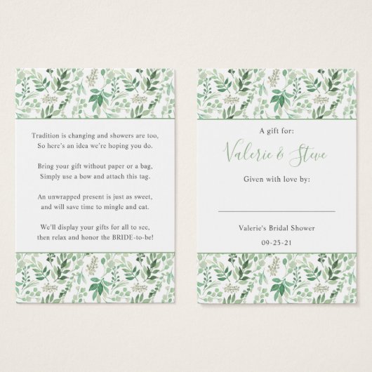 緑豊かな緑Noラップシャワー表示ギフトラベル (正面&裏面)