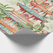 緑豊かな自然に囲まれたアジアの水彩塔(1) ラッピングペーパー (角)