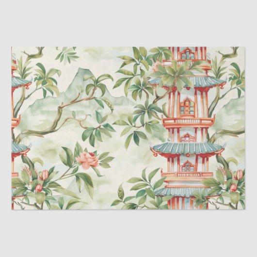緑豊かな自然に囲まれたアジアの水彩塔(1) 薄葉紙 (正面)