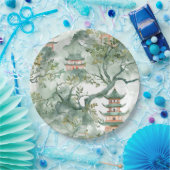 緑豊かな自然に囲まれたアジアの水彩塔(5) ペーパープレート (パーティー)