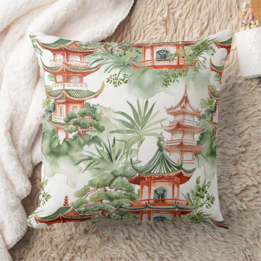 緑豊かな自然に彩られたアジアの塔(3) クッション (ブランケット)