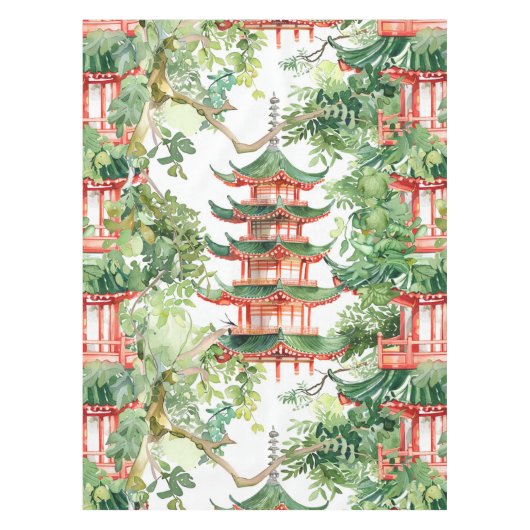 緑豊かな自然に彩られたアジアの塔(9) テーブルクロス (正面)