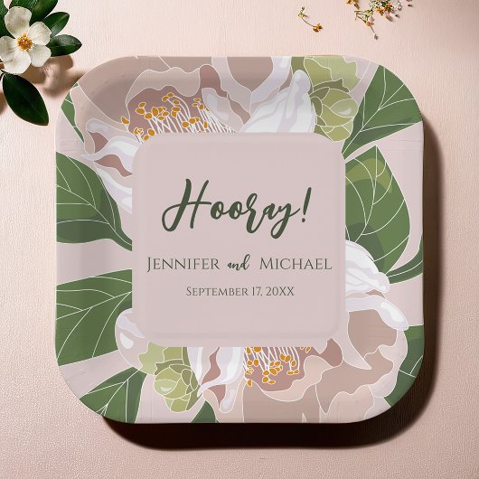 緑豊かな花と緑のエレガントな結婚式 ペーパープレート