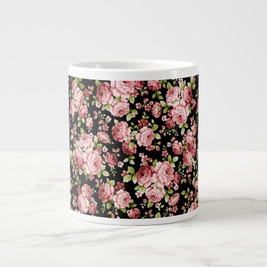 緑豊かな花の美しいバラ ジャンボコーヒーマグカップ (正面)