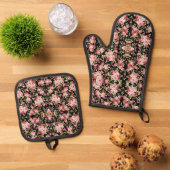 緑豊かな花の美しいバラ 鍋つかみ&鍋敷きセット (トップダウン)