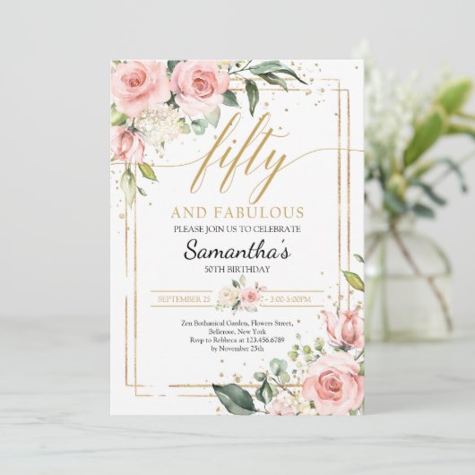 緑豊かな花赤面ピンク金ゴールド50と素晴らしい 招待状 (スタンド正面)