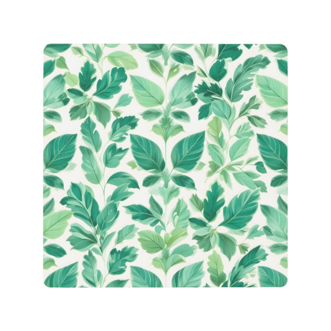 緑豊かな葉のパターン メタルプリント (正面)