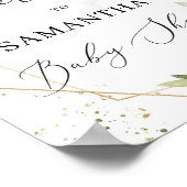 緑豊かな葉の金ゴールドフレームベビーウェルカムサイン ポスター (角)