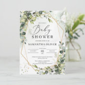 緑豊かな葉の金ゴールド幾何学的な赤ちゃんシャワー 招待状 (スタンド正面)