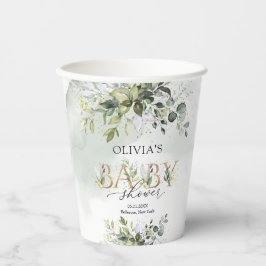 緑豊かな葉の金ゴールド文字ベビーシャワー 紙コップ