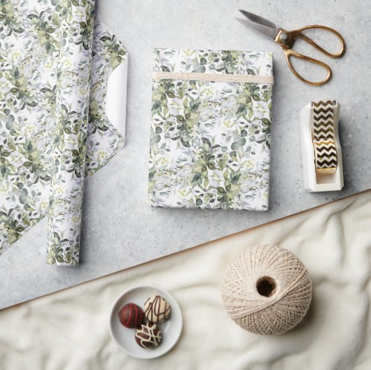 緑豊かな葉の金ゴールド枠 ラッピングペーパー (クラフト)