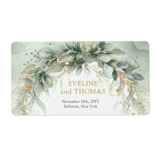 緑豊かな葉の金ゴールド楕円フレーム ラベル (正面)