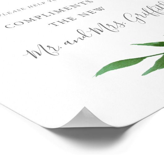 緑豊かな葉エレガントなウェディングバスルームのサイン – レディース ポスター (角)